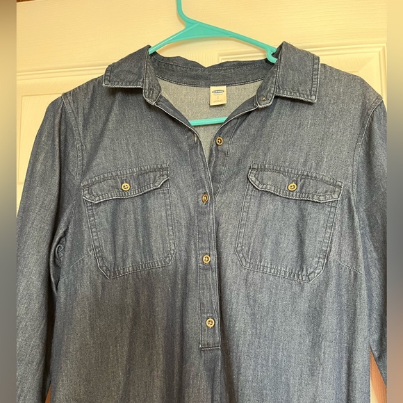 Navy blue long sleeve jean pattern dress - Picture 2 of 10